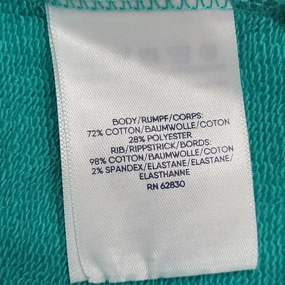 Lands End Heavy Cotton Sweatshirt 1X Plus Size Teal Colorblock Pullover Top - Picture 10 of 11